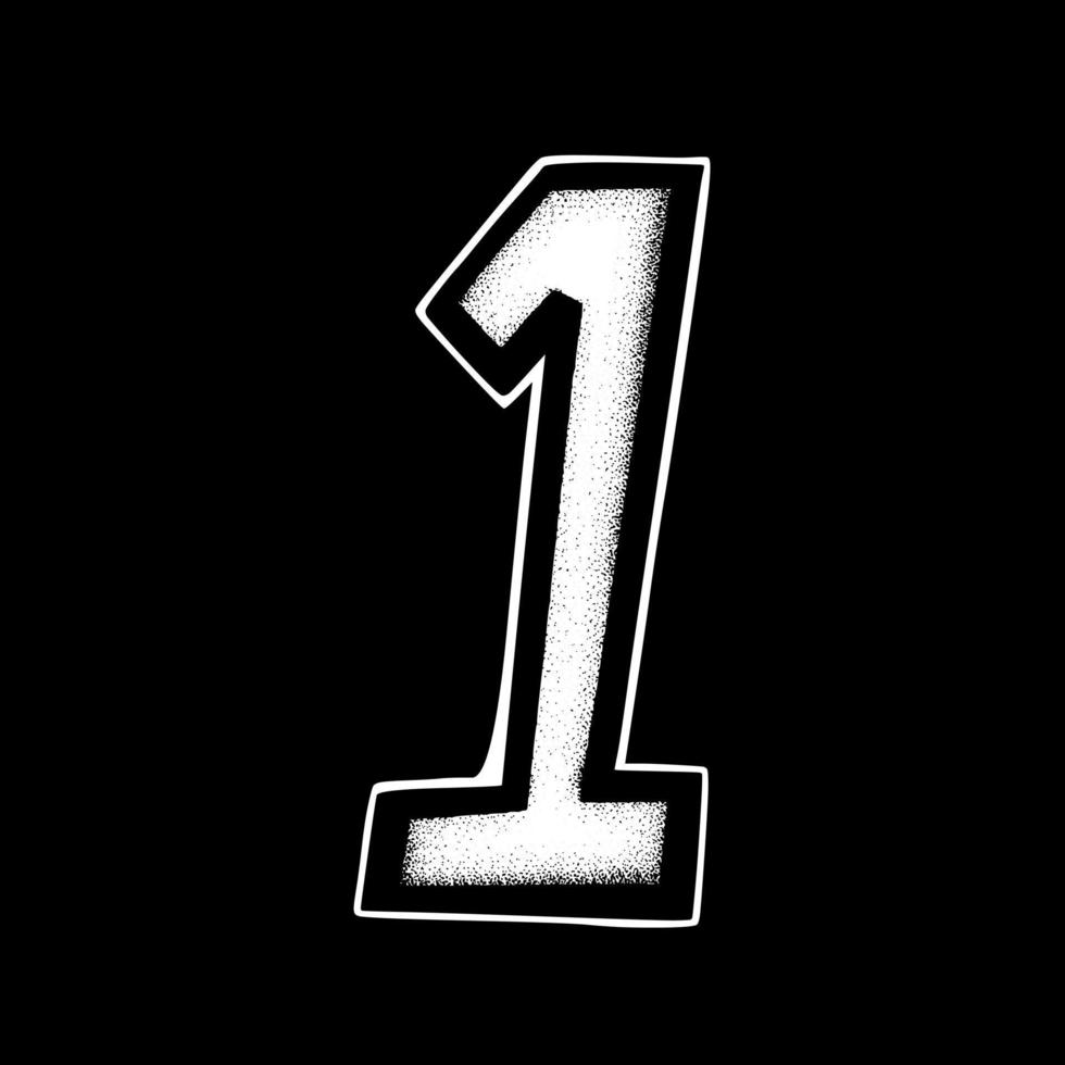 Number one art Illustration hand drawn black and white vector for icon, sticker, logo etc