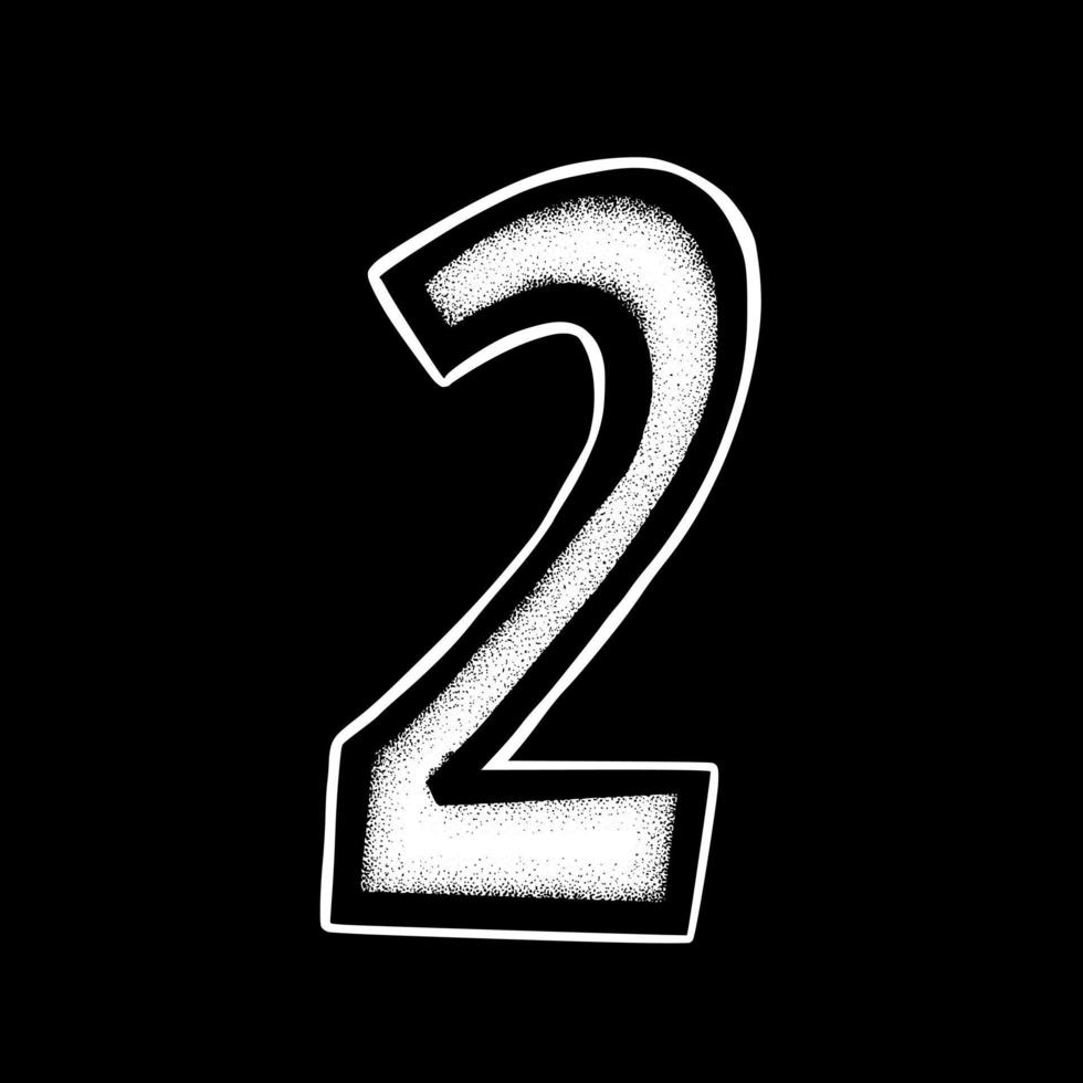 Number two art Illustration hand drawn black and white vector for icon, sticker, logo etc