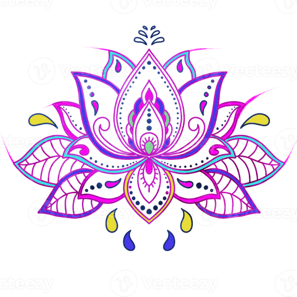 Lotusblumen, violette Farben. Mandala, Yoga, Indisch, Feiertagscliparts. png