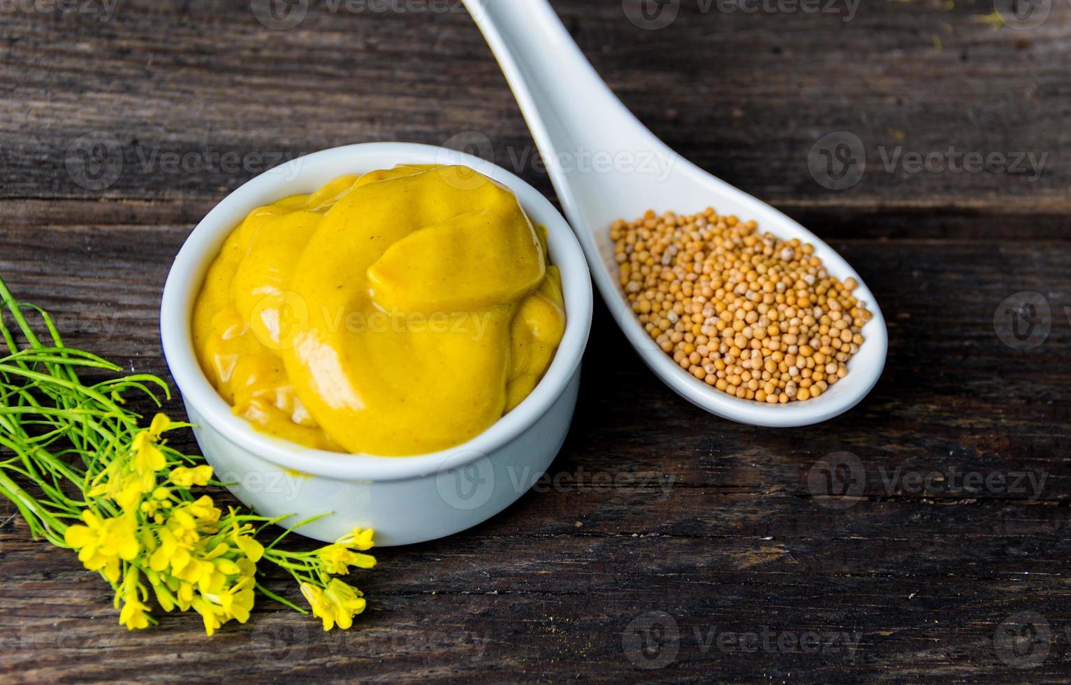 mustard sauce and flowers and their ingredients photo