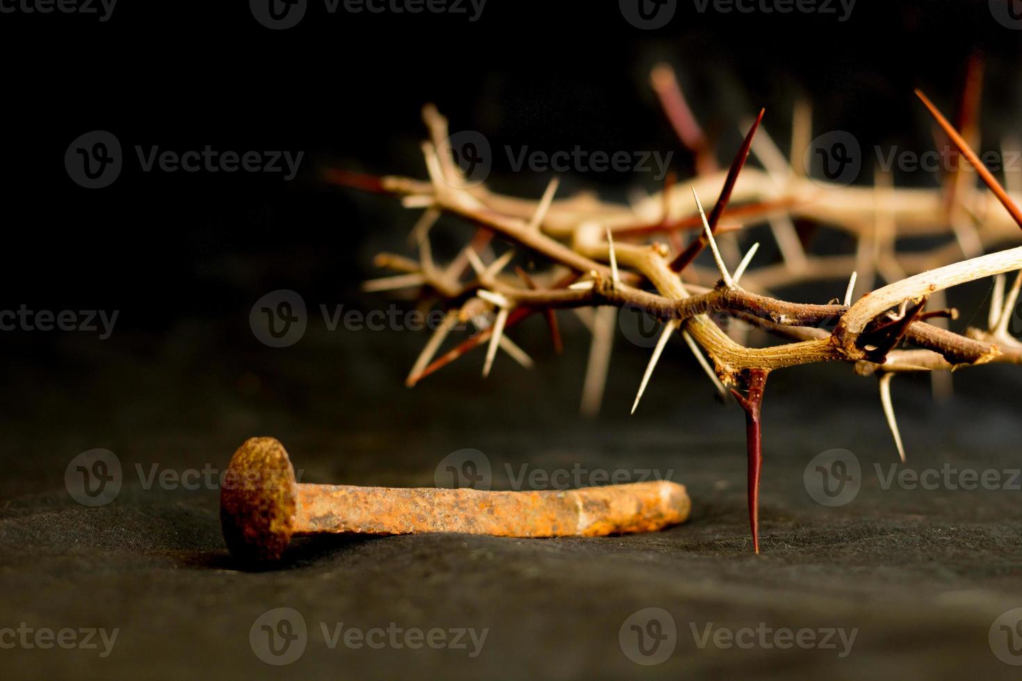 crown of thorns and nails symbols of the Christian crucifixion in Easter photo