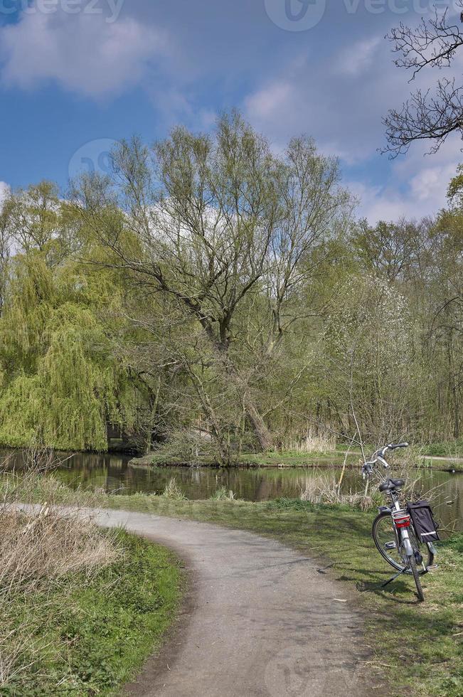 Footpath at Nette River in Schwalm Nette Nature Park,lower Rhine region,Germany photo