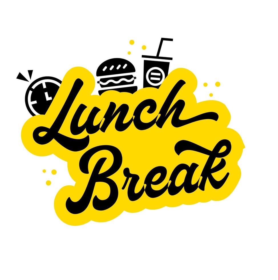 diseño moderno del logotipo vectorial de la pausa para el almuerzo. diseño de etiqueta de vector de descanso para el almuerzo. diseño de camisetas para el almuerzo, diseño caligráfico con letras a mano.
