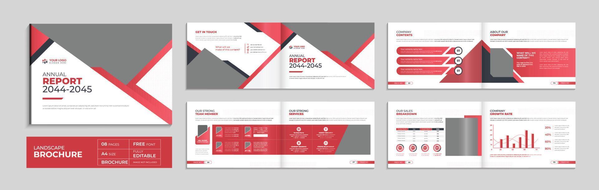 Red corporate landscape brochure company profile template annual report cover layout, minimal business brochure a4 page template design vector