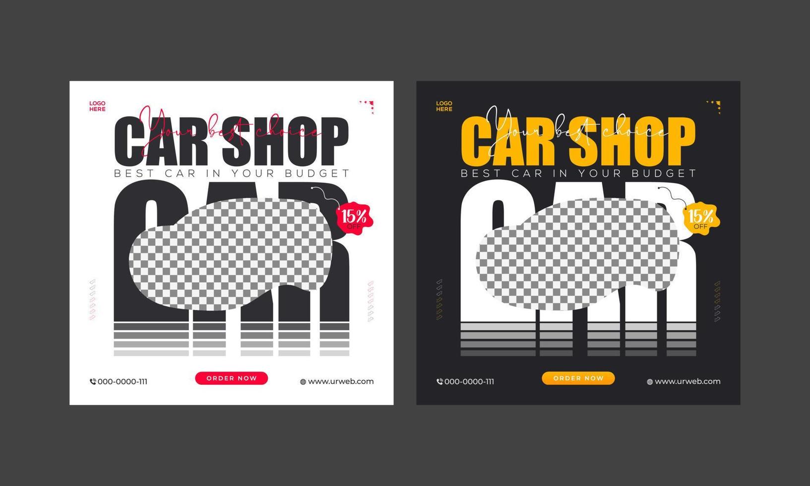 Car shop social media banner design. Social media post vector illustration. Square size.