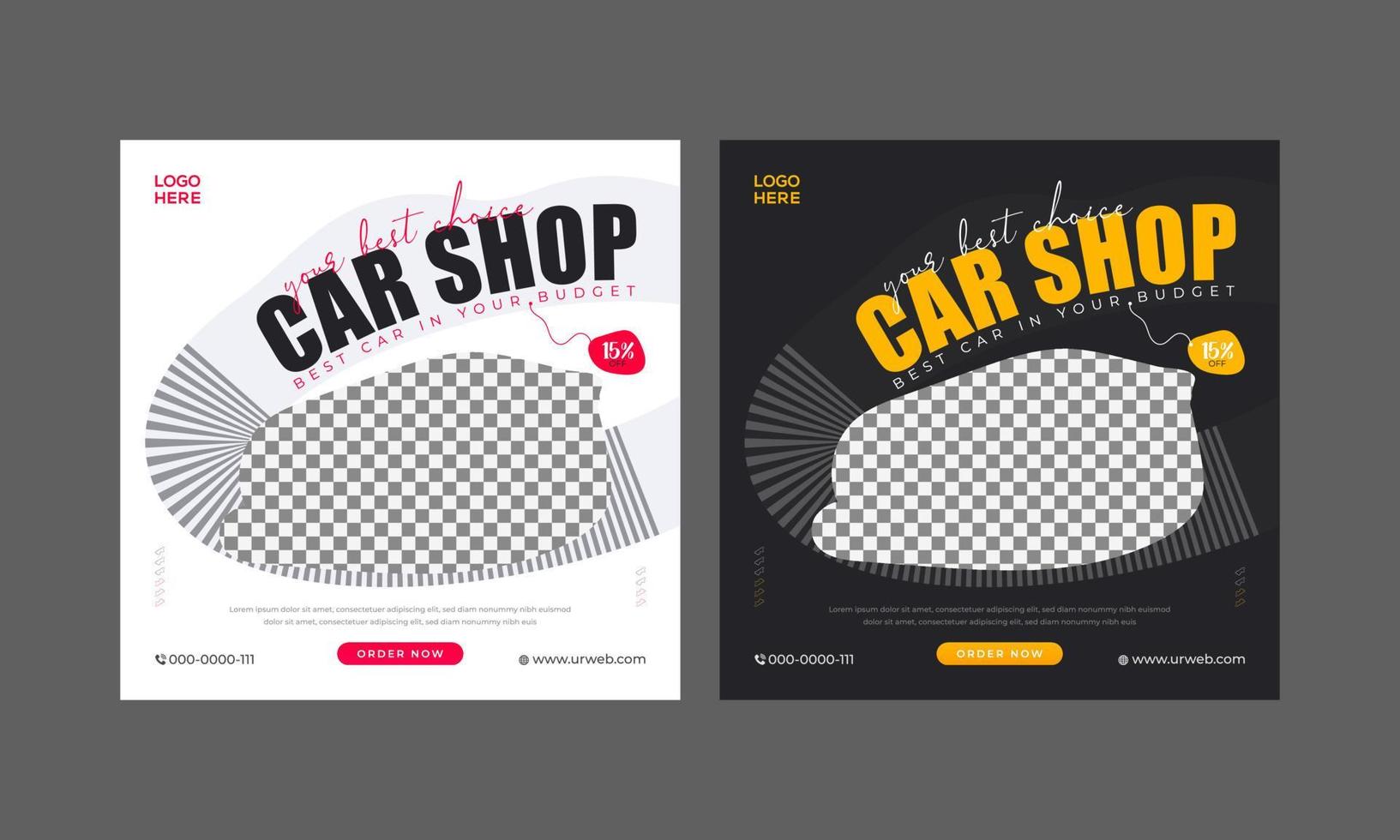 Car shop social media banner design. Social media post vector illustration. Square size.