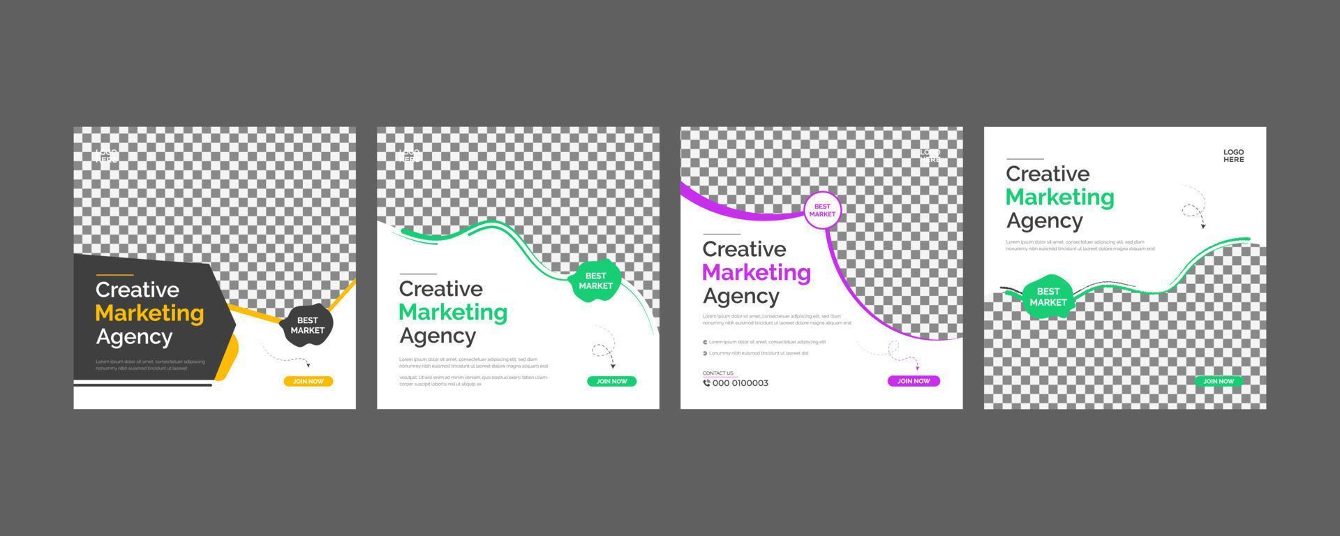 Creative marketing agency banner design. Social media post template. Square size. vector