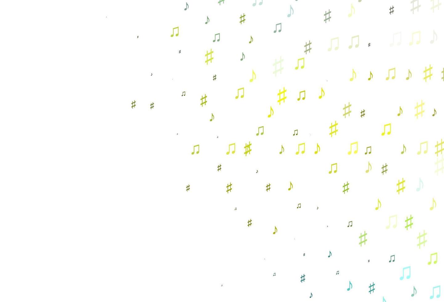 Telón de fondo de vector verde claro, amarillo con notas musicales.