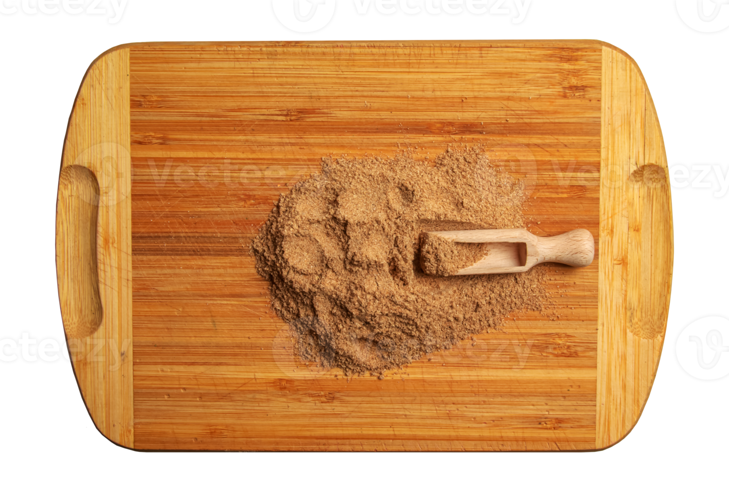 Aromatic fragrant organic spice from cumin powder, on a wooden cutting board in a wooden spoon. png