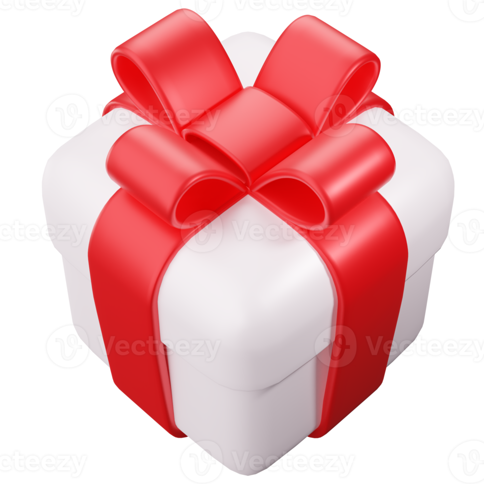 Gift Box with red Ribbon bow. 3D Cute Gift Box png