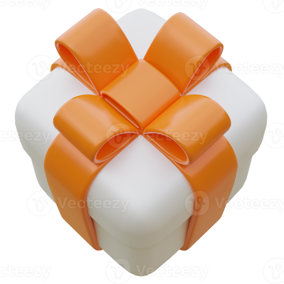 3D Gift Box with Orange Ribbon. png