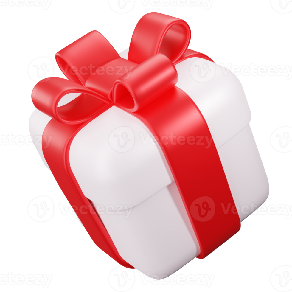 Gift Box with red Ribbon bow. 3D Cute Gift Box png