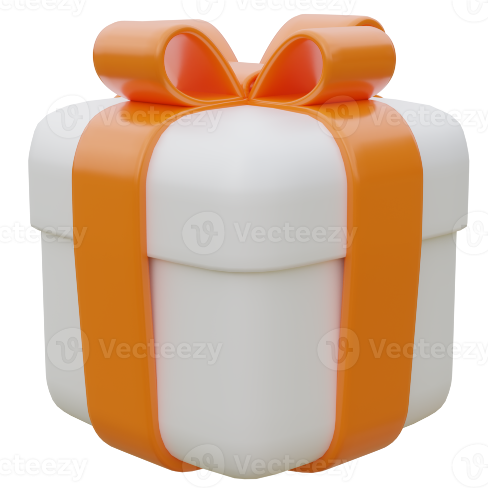 3D Gift Box with Orange Ribbon. png