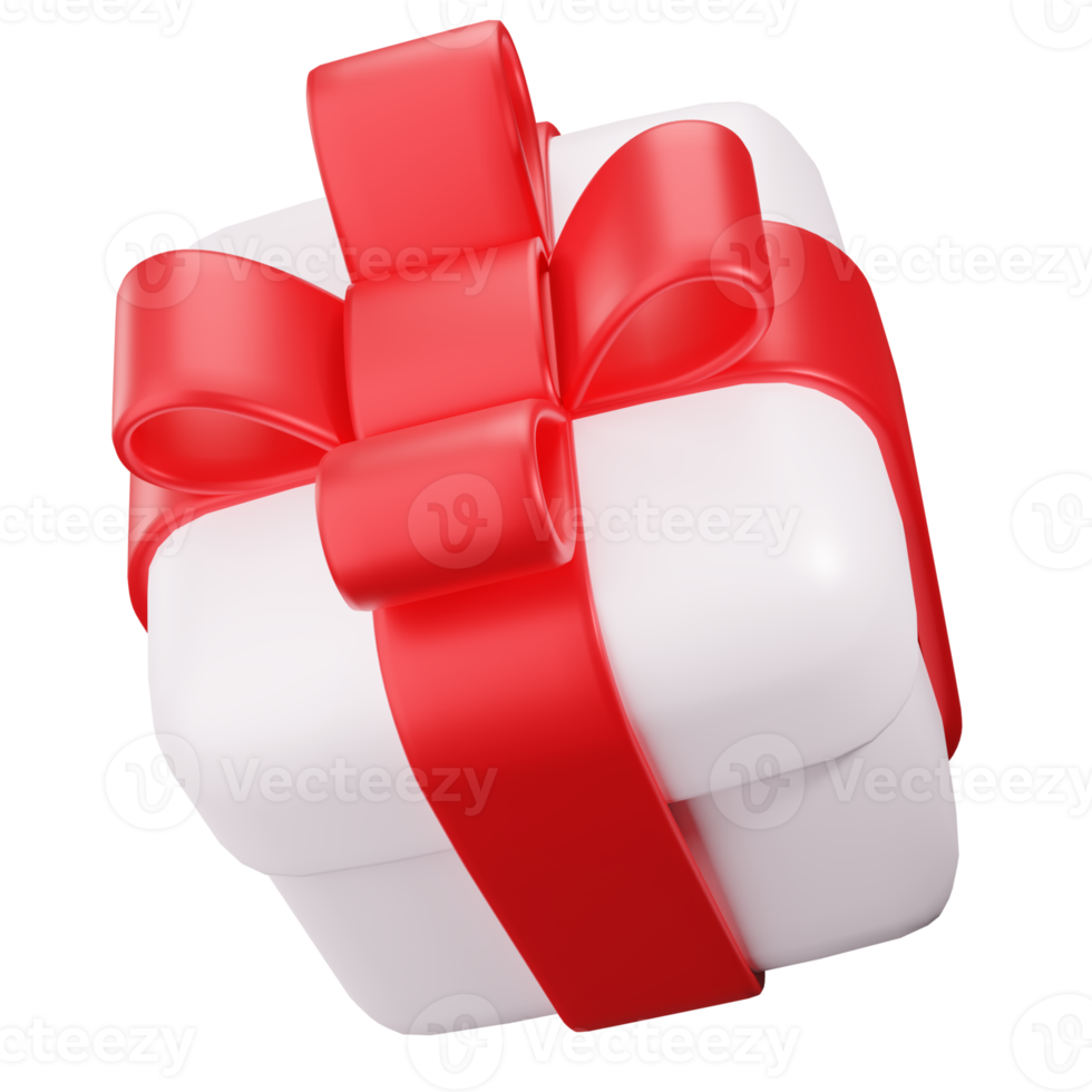 Gift Box with red Ribbon bow. 3D Cute Gift Box png