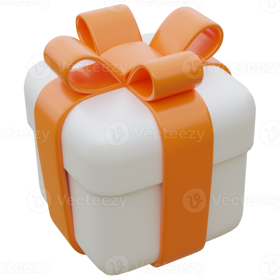 3D-Geschenkbox mit orangefarbenem Band. png