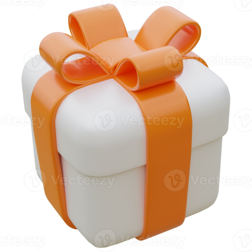 3D Gift Box with Orange Ribbon. png