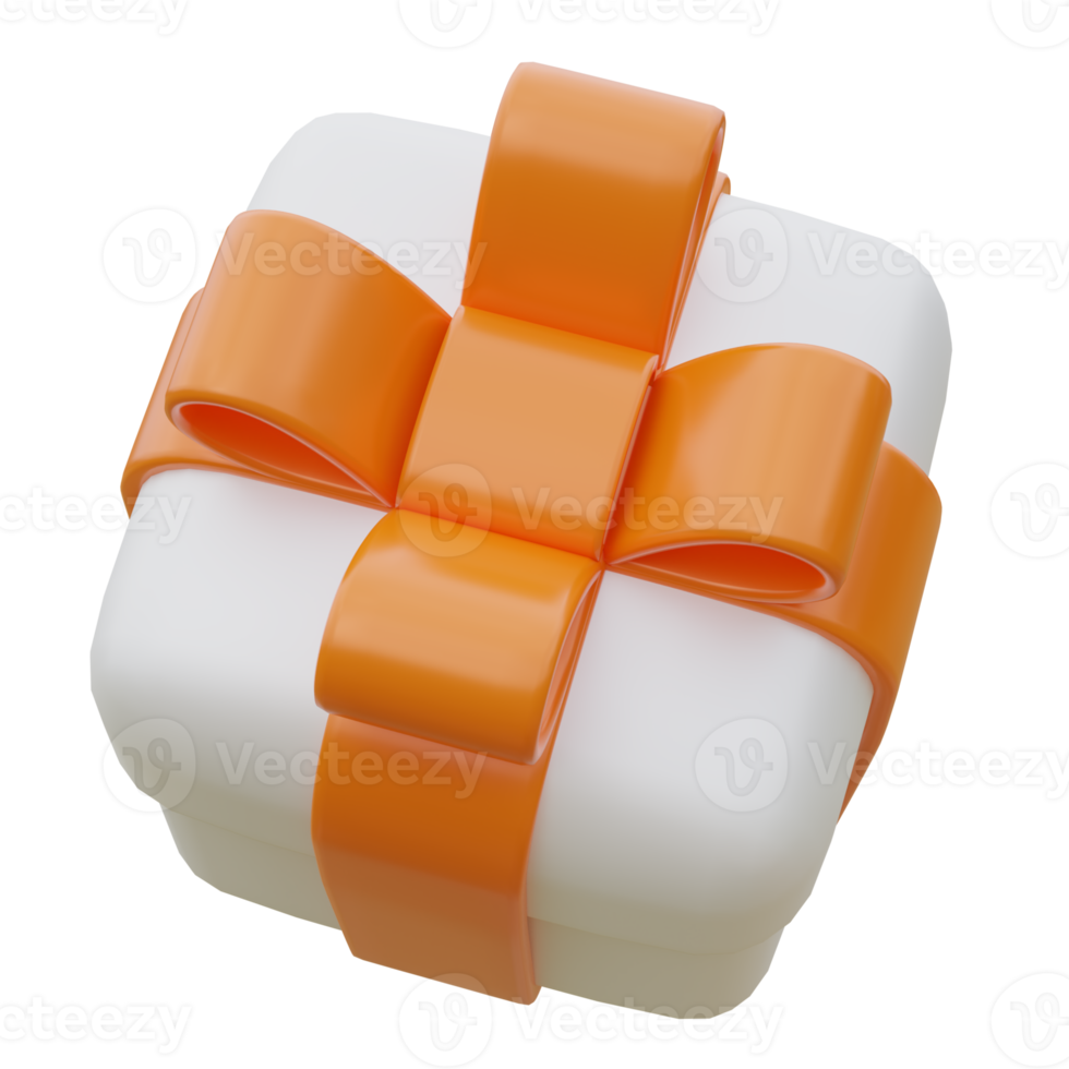 3D Gift Box with Orange Ribbon. png