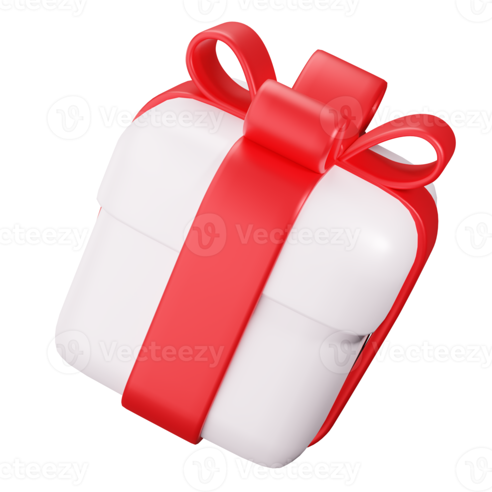 Gift Box with red Ribbon bow. 3D Cute Gift Box png