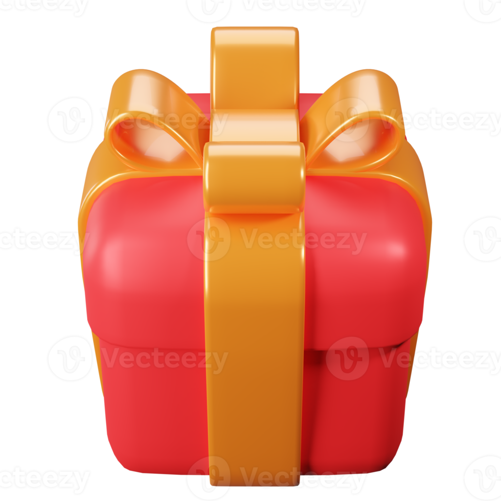 3D Gift Box. Red Gift Box with Gold Ribbon bow. png