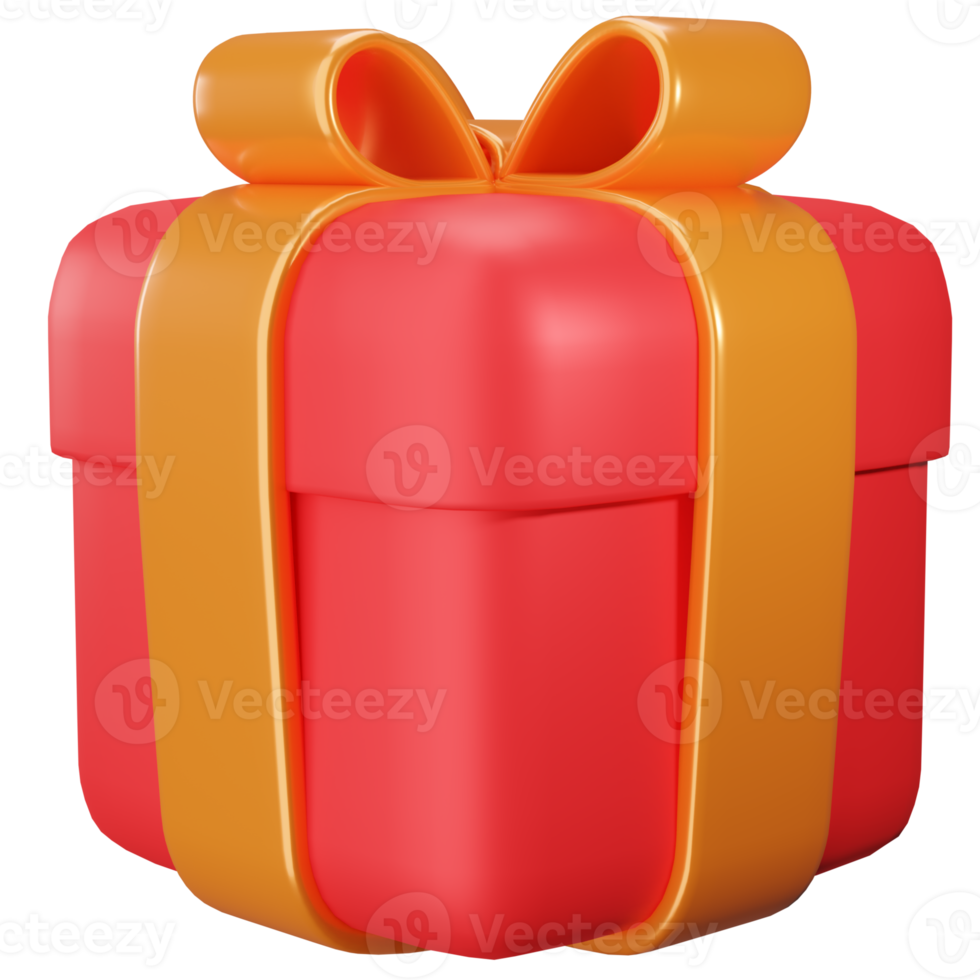 3D-Geschenkbox. Rote Geschenkbox mit goldener Schleife. png