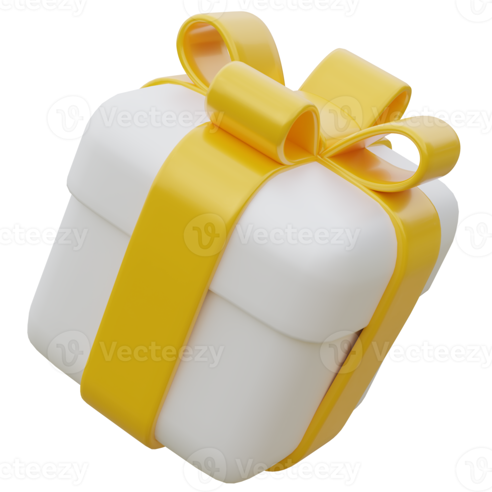 3D Gift Box with Yellow Ribbon. png