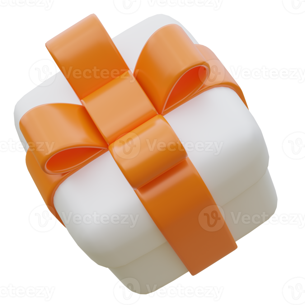 3D Gift Box with Orange Ribbon. png