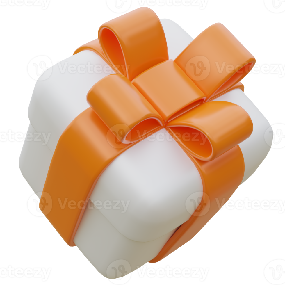 3D-Geschenkbox mit orangefarbenem Band. png