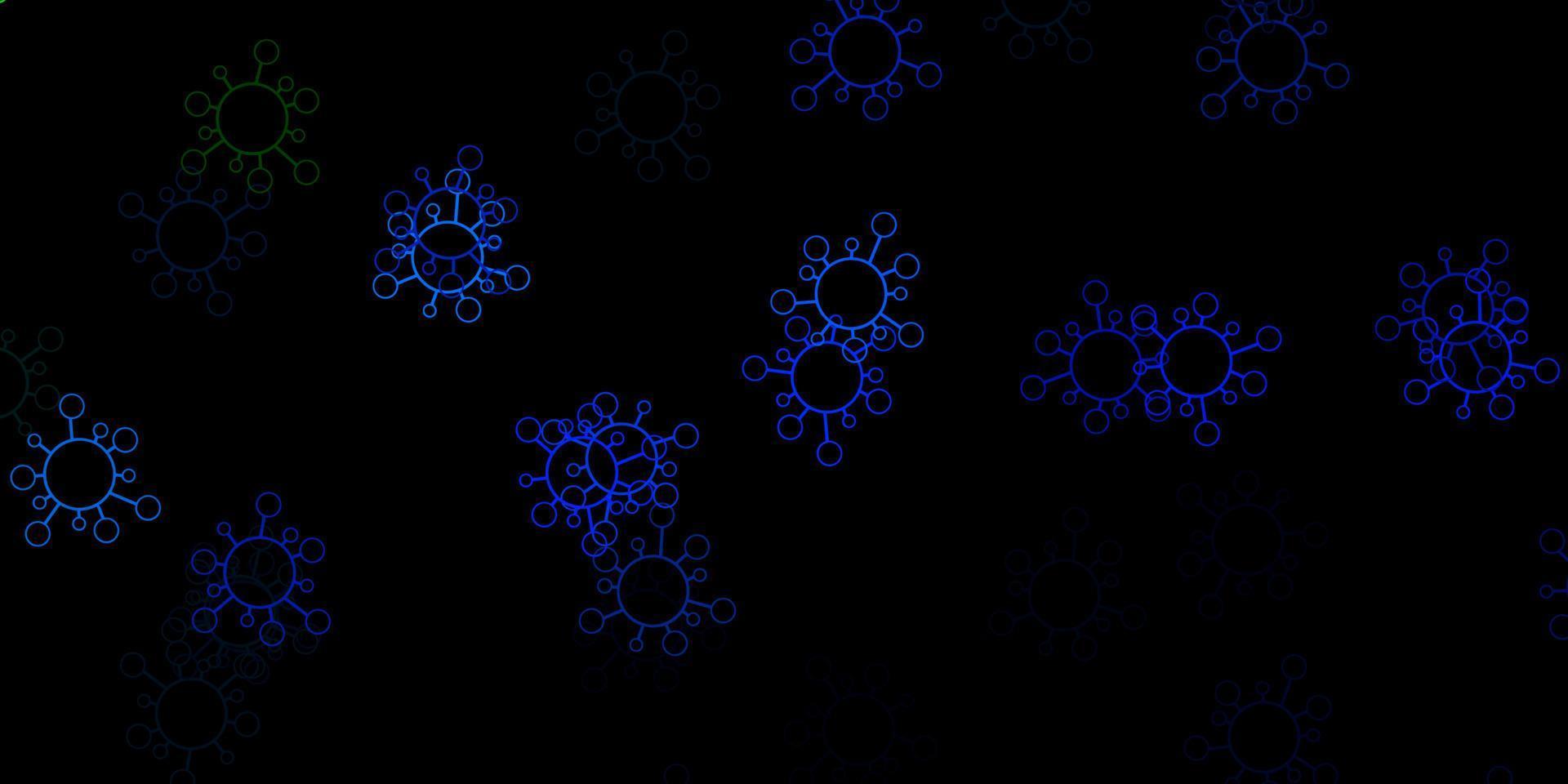 Dark blue, green vector pattern with coronavirus elements.