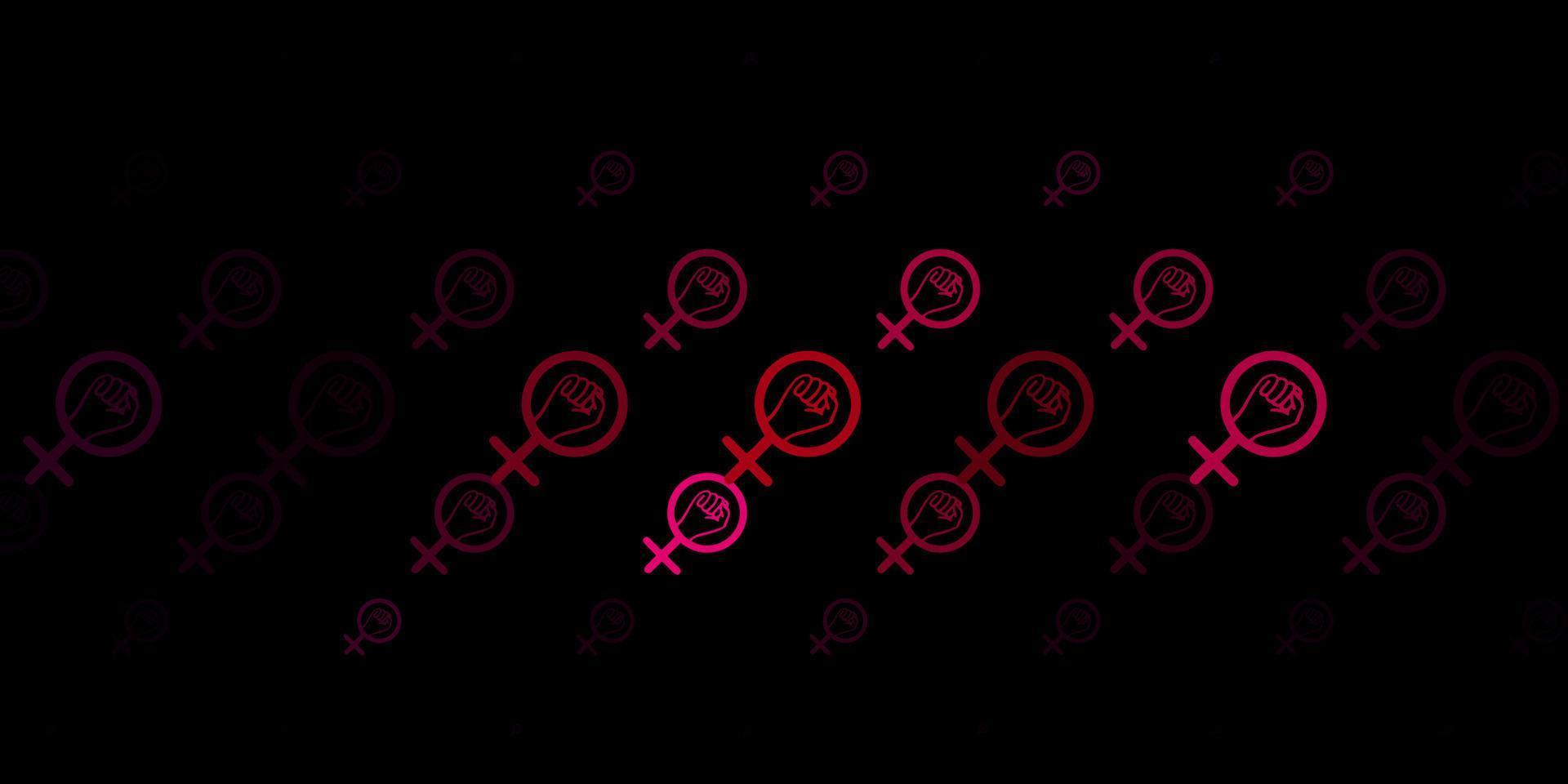 Dark Pink vector texture with women's rights symbols.