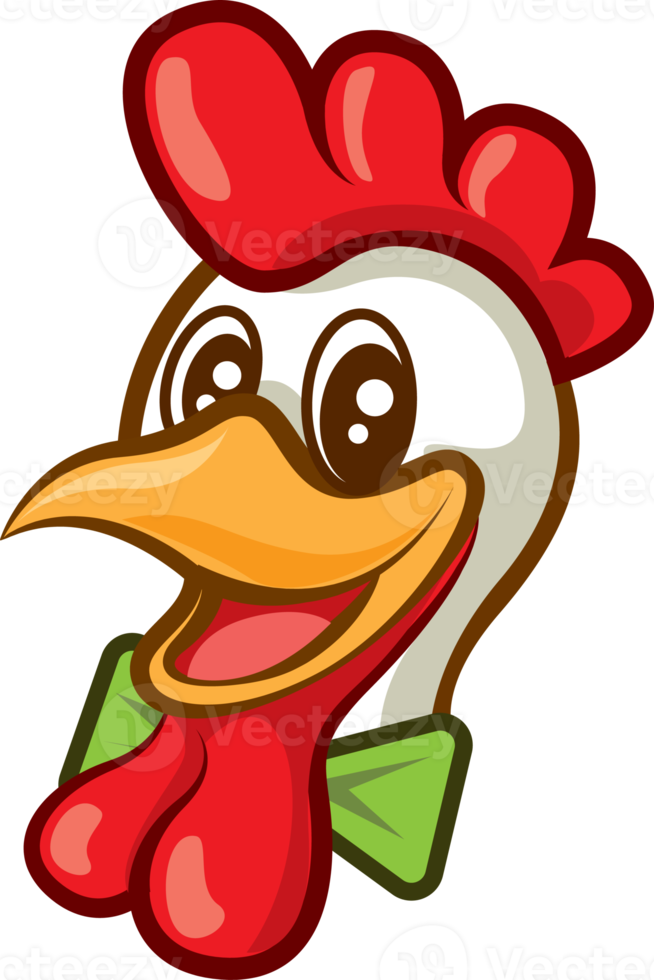 Chicken head with bowtie cartoon character isolated png