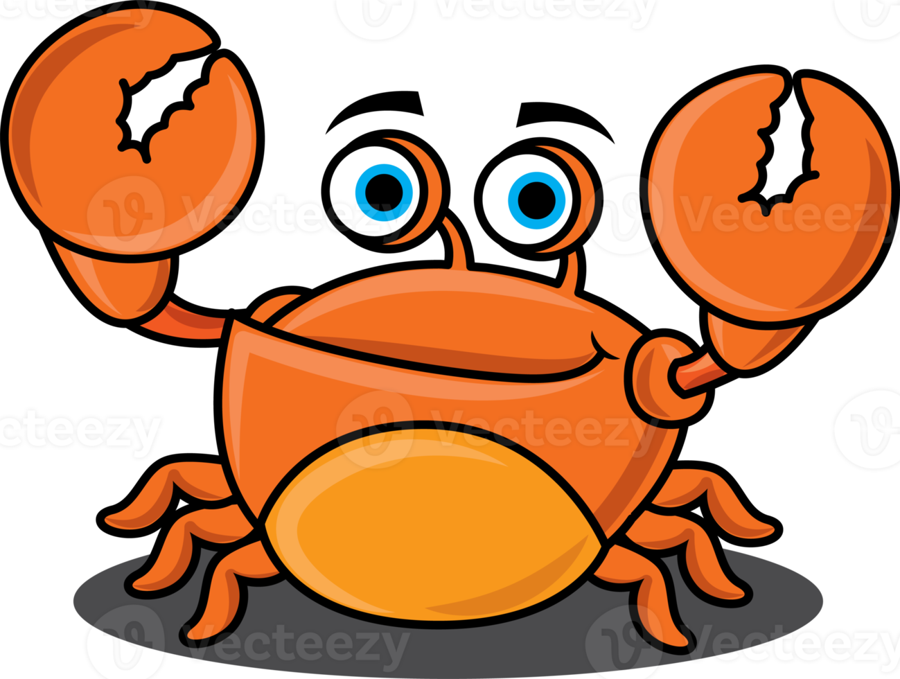 Cute seafood crab lifting up claws and smile cartoon character png