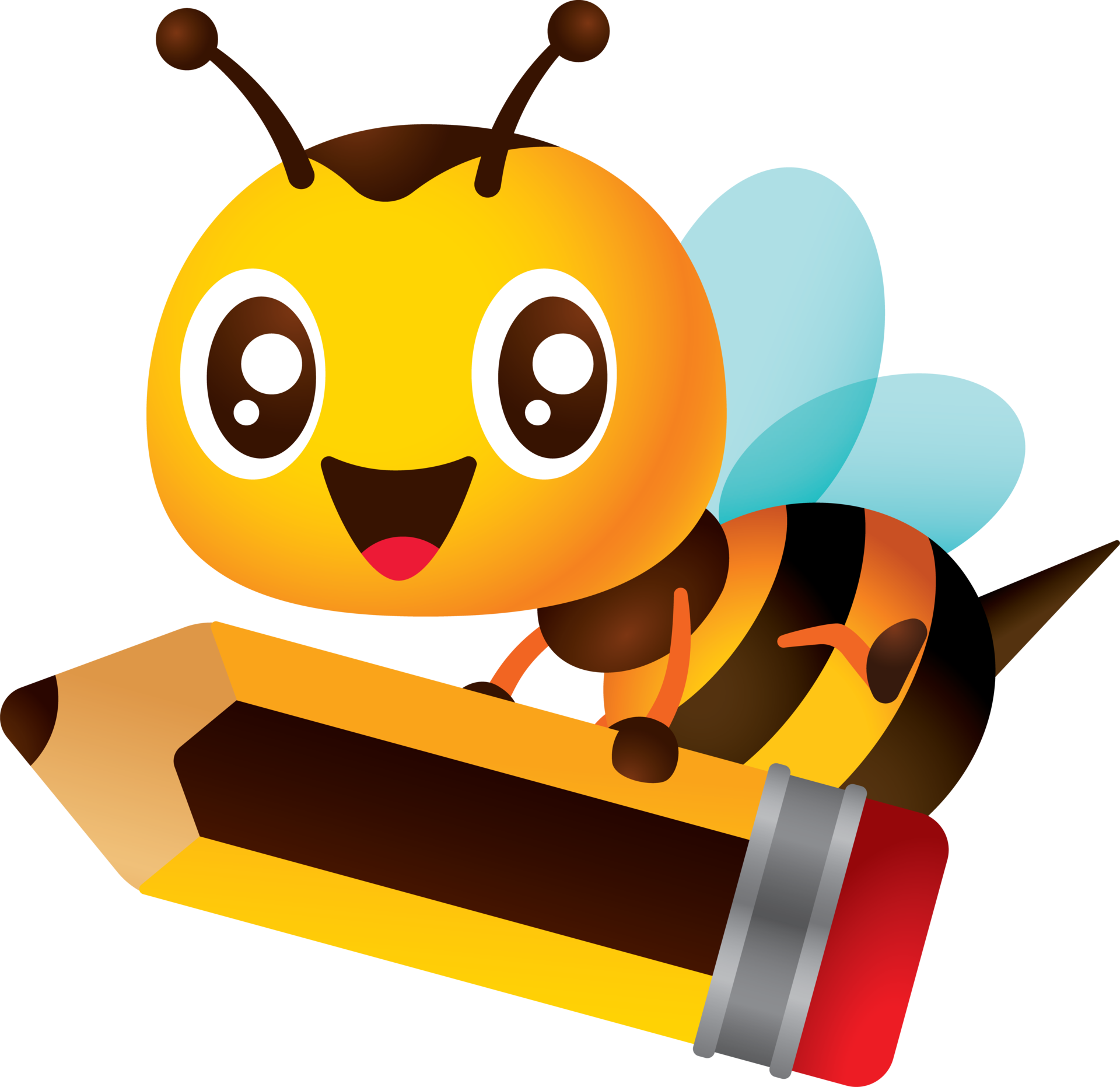 Free back to school 3d cute honey bee holding big pencil with happy