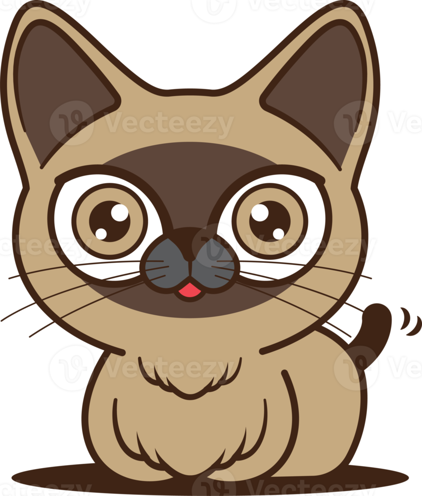 Cartoon cute siamese cat waving tail character illustration png