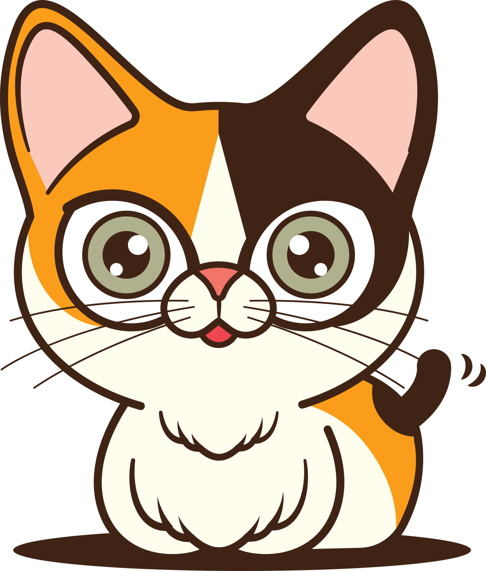 Free Cartoon cute 3 colours Calico cat waving tail character