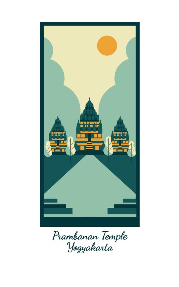Prambanan temple city of Indonesia travel and tourism poster vector