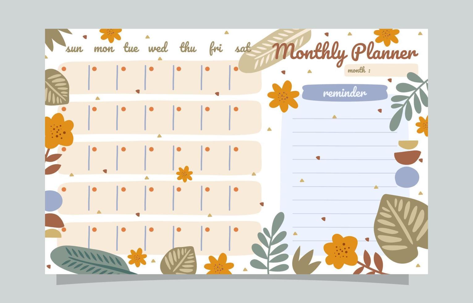 Monthly Planner Template With Organic Shape elements vector