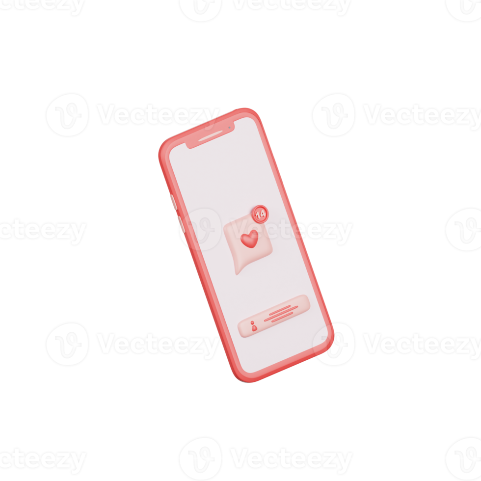 valentine bubble chat with smartphone 3d Illustration png