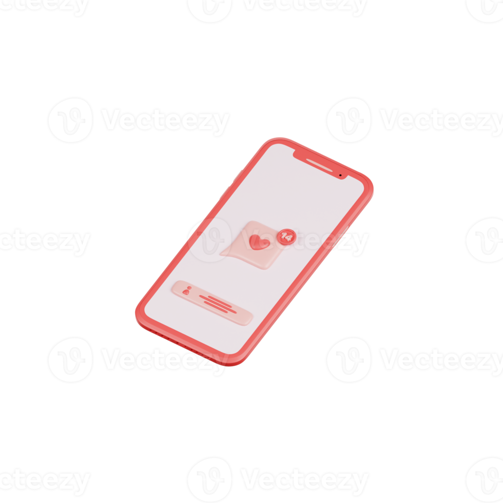 valentine bubble chat with smartphone 3d Illustration png