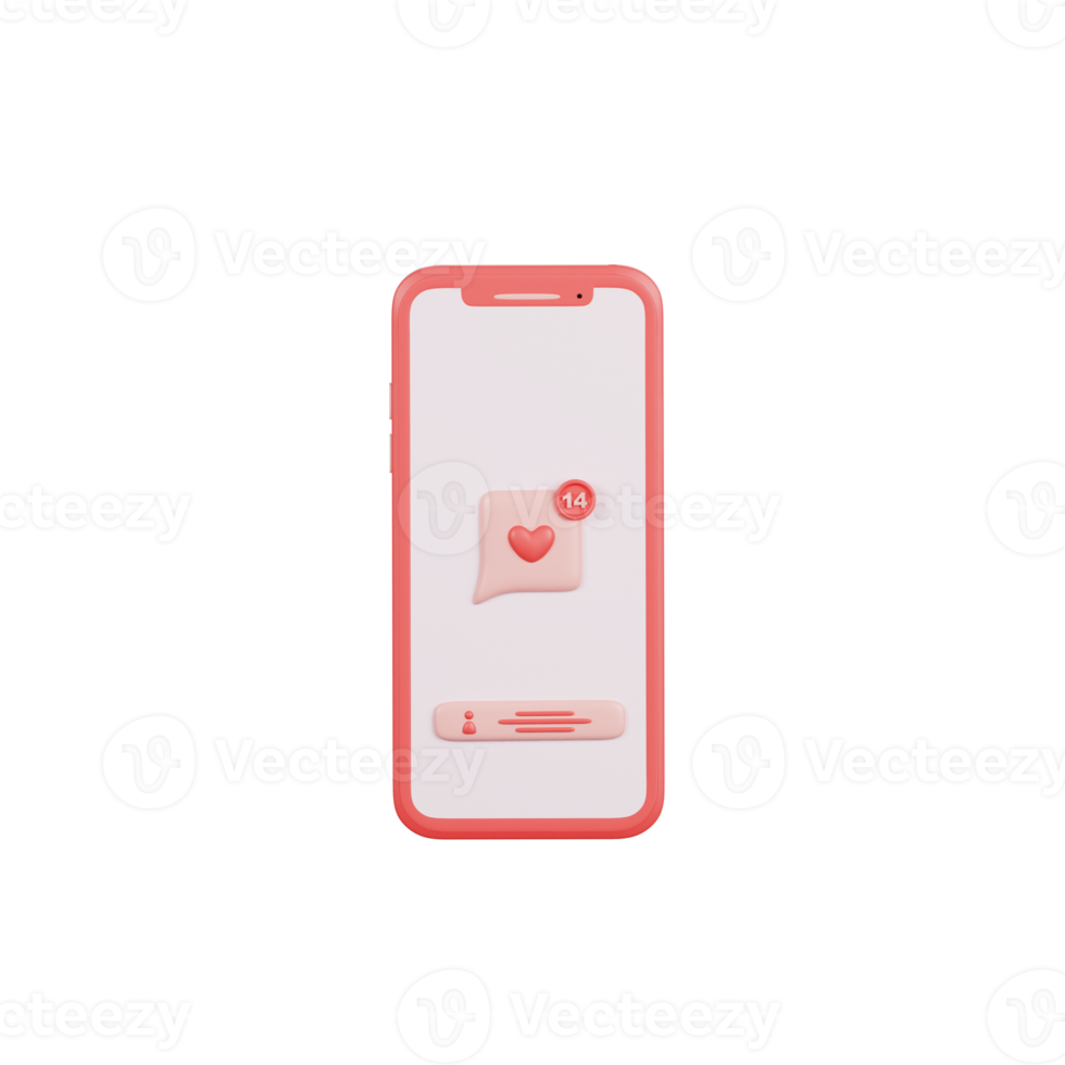 valentine bubble chat with smartphone 3d Illustration png