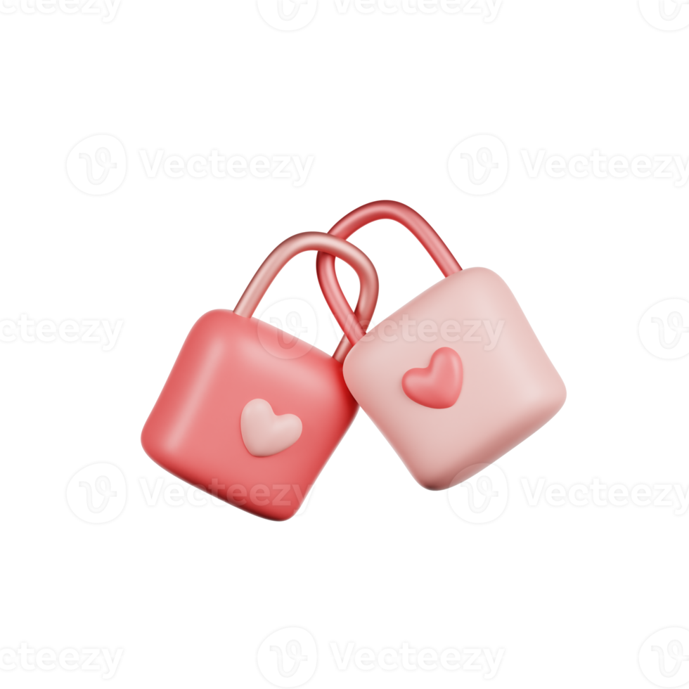 valentine couple love lock 3d Illustration png