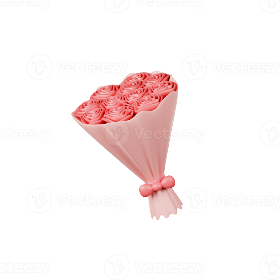 valentine flower bucket 3d Illustration png