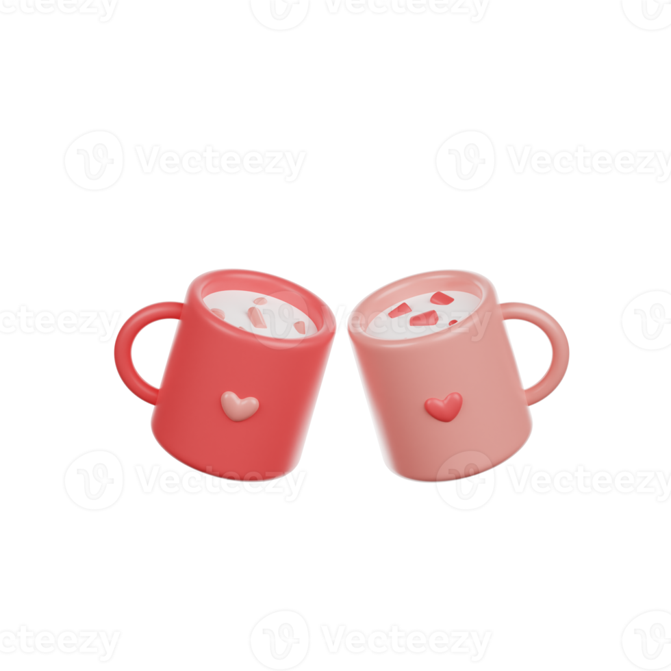 valentine heart mug 3d Illustration png