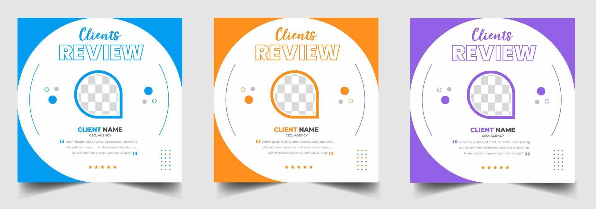 client feedback social media post banner set. Customer feedback testimonial social media post web banner template. client testimonials social media post banner design template. vector