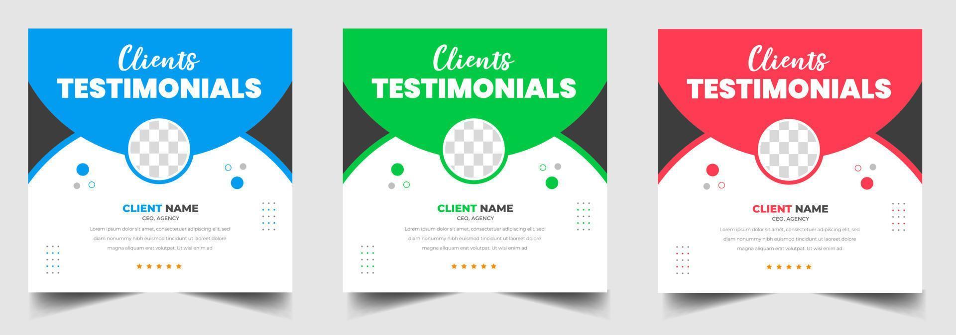 client feedback social media post banner set. Customer feedback testimonial social media post web banner template. client testimonials social media post banner design template. vector