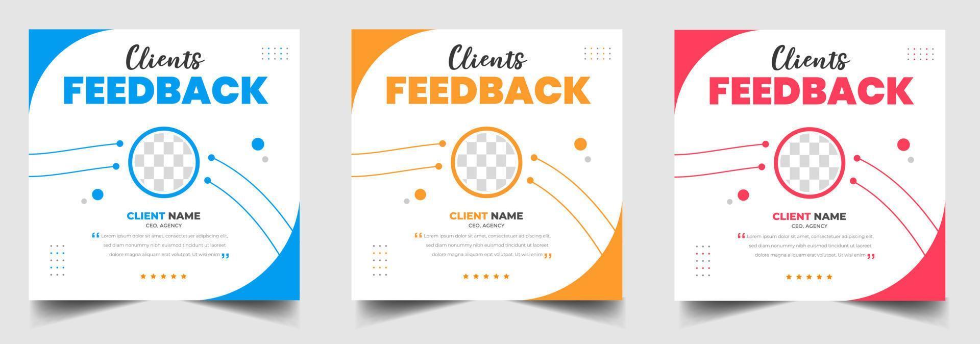 client feedback social media post banner set. Customer feedback testimonial social media post web banner template. client testimonials social media post banner design template. vector