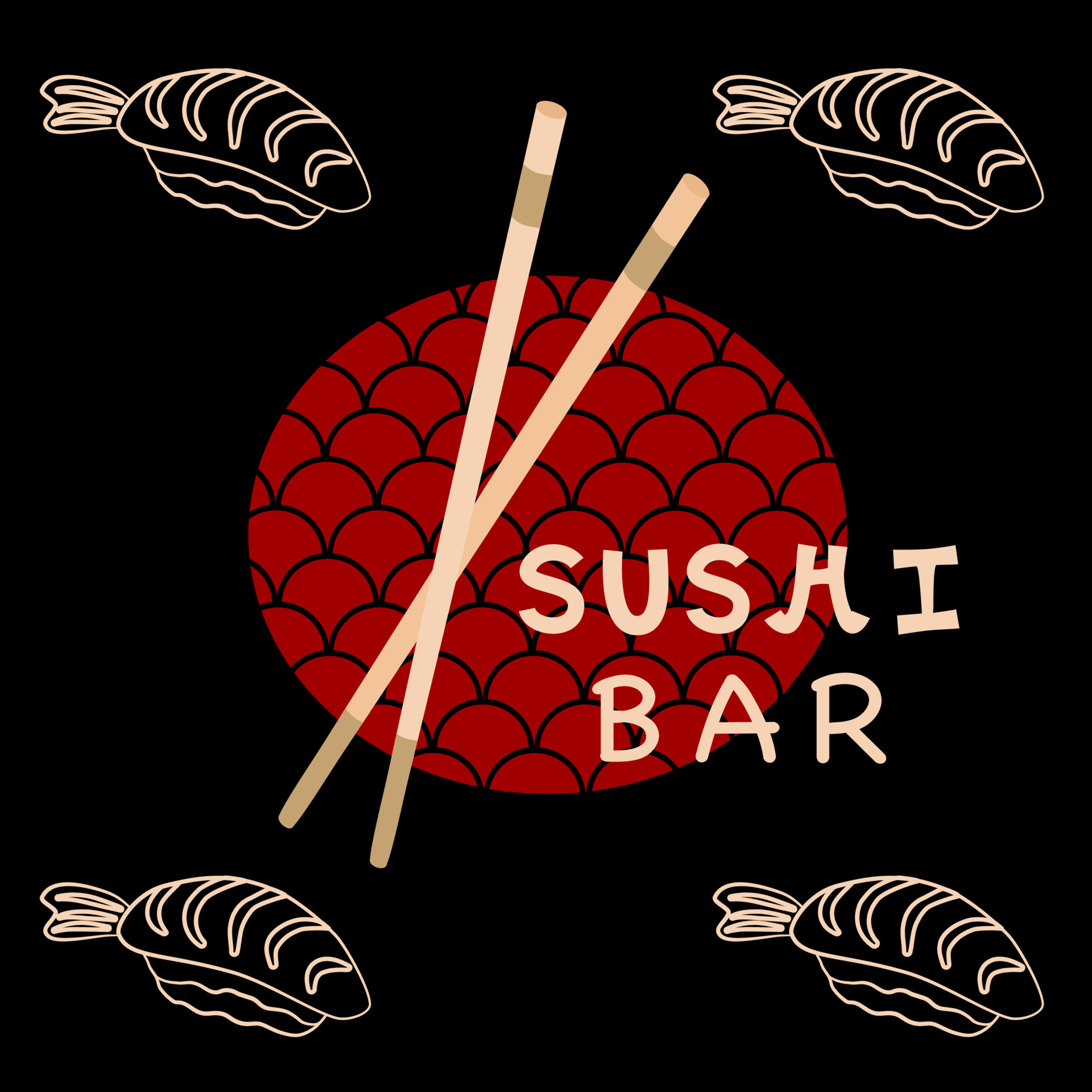 Sushi bar banner with dark background and square composition. Japanese restaurant  poster. 18733588 Vector Art at Vecteezy