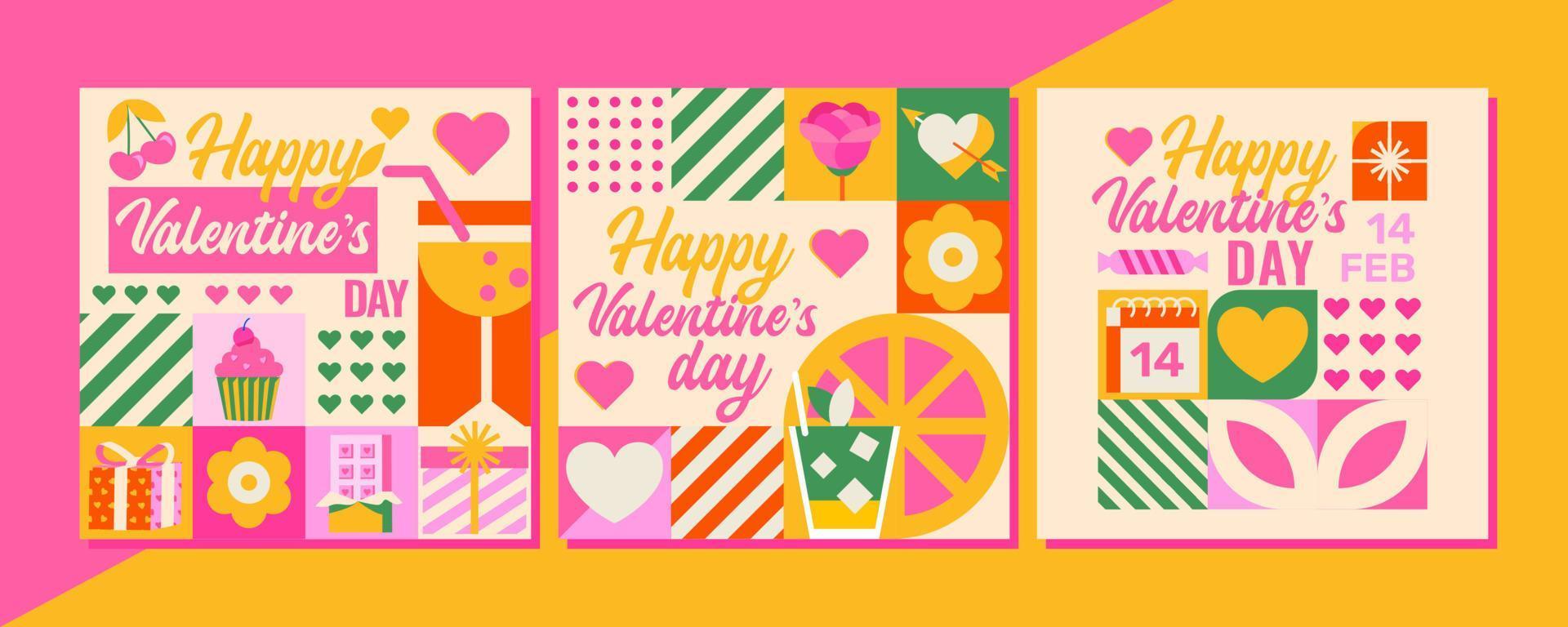 Bright colors, flowers, cocktails, bunny ears, hearts and lots of love are perfectly combined in one design. If you want to congratulate your significant other, this design will definitely suit you. vector