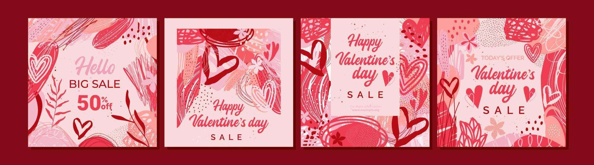 4 abstract templates for Valentine's Day on a pink background. vector