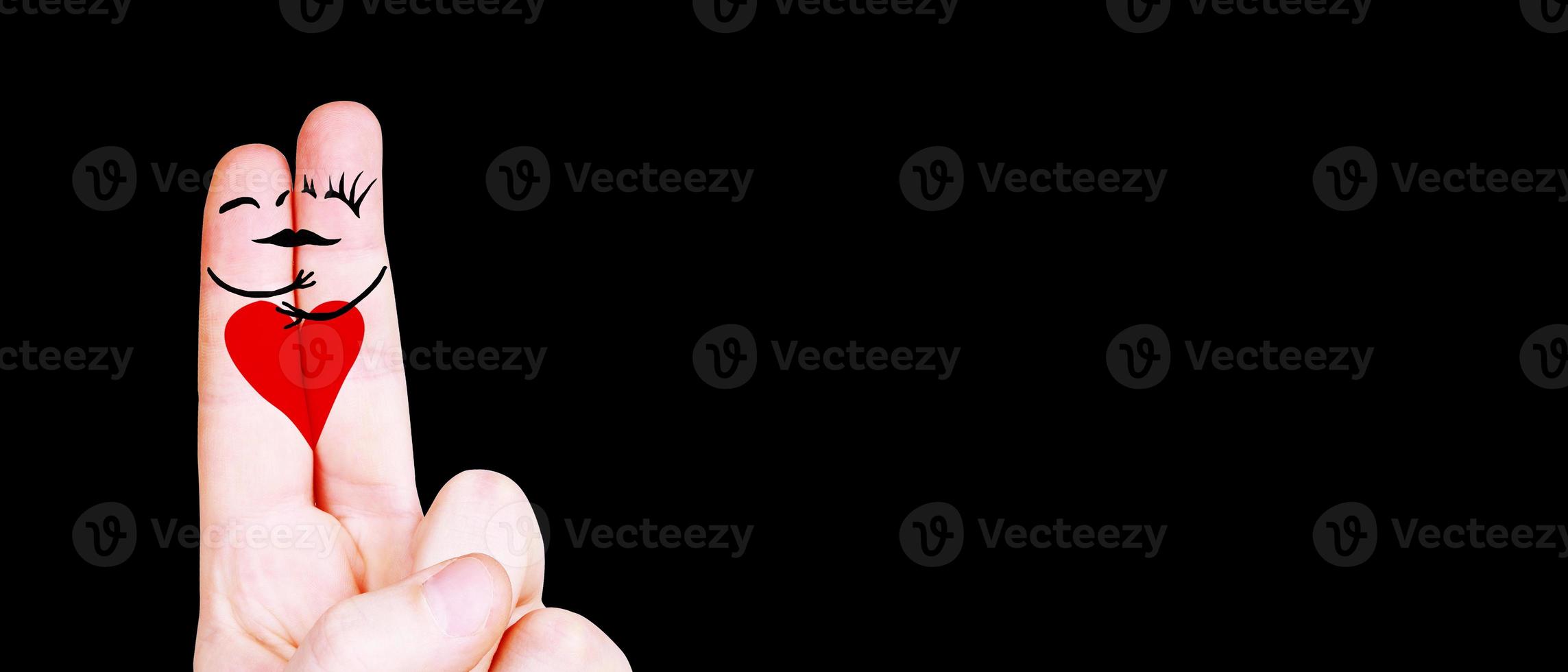 Happy finger couple in love celebrating Valentine day. 3d illustration. photo