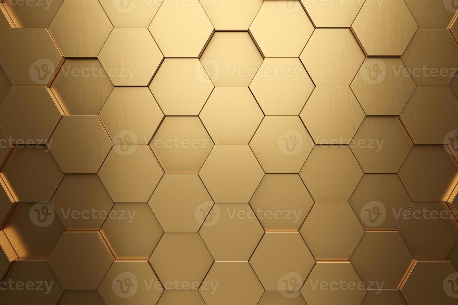 Futuristic gold hexagonal texture background. 3d rendering photo